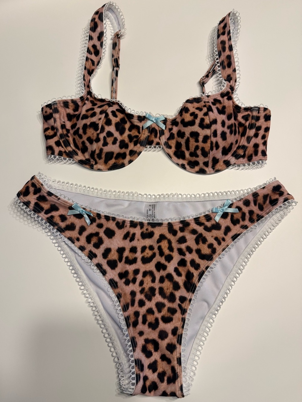 SHEIN Swim Leopard Print Lace Trim Bow Tie Underwire Bikini Set - Large - Picture 6 of 12